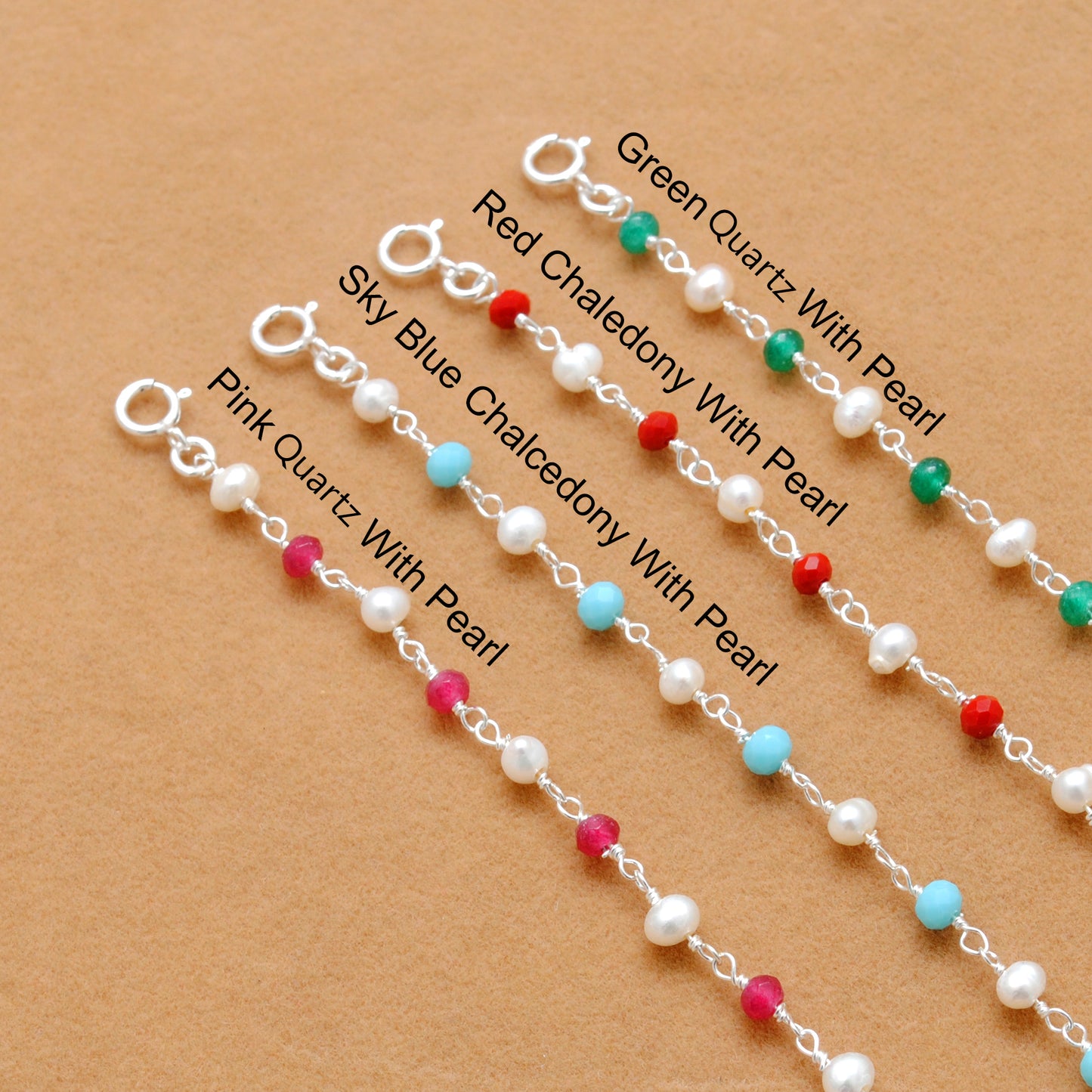 925 Silver Multi Chalcedony & Pearl Bracelet – Matching Necklace Available