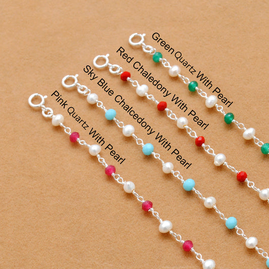 925 Sterling Silver Pearl & Multi-Gemstone Beaded Necklace – Handmade Jewelry