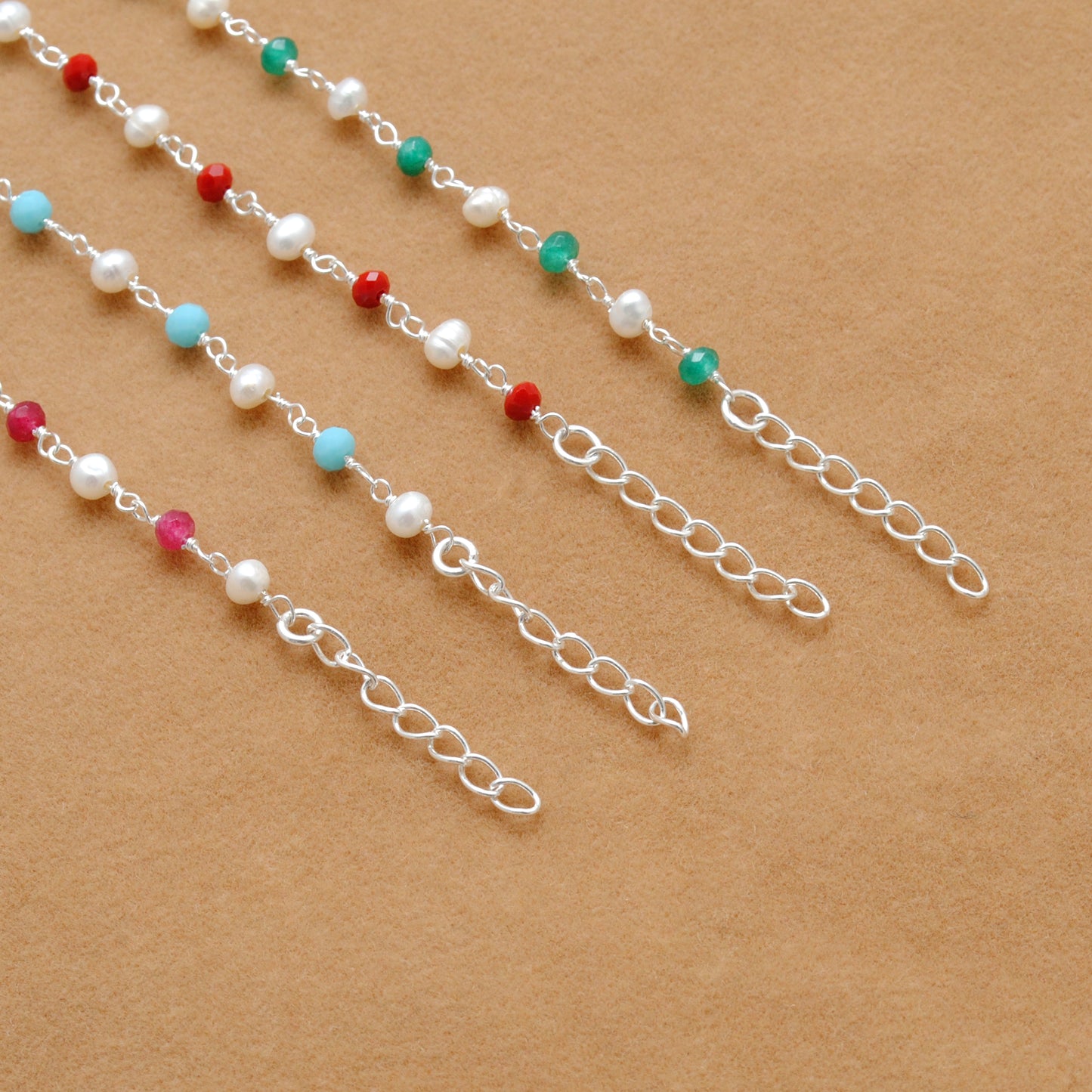 925 Sterling Silver Pearl & Multicolor Gemstone Bracelet – Elegant Ethnic Jewelry