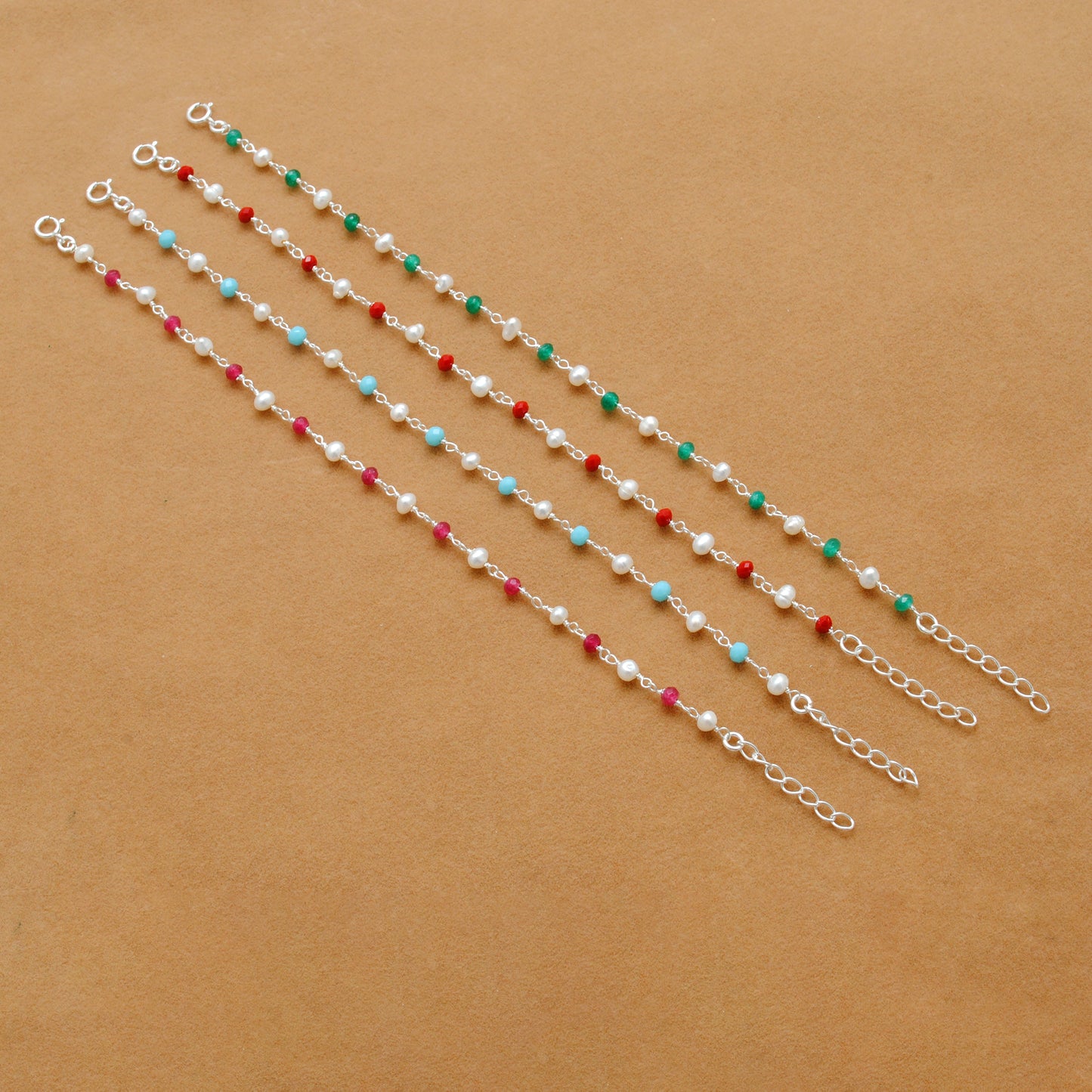925 Sterling Silver Pearl & Multicolor Gemstone Bracelet – Elegant Ethnic Jewelry