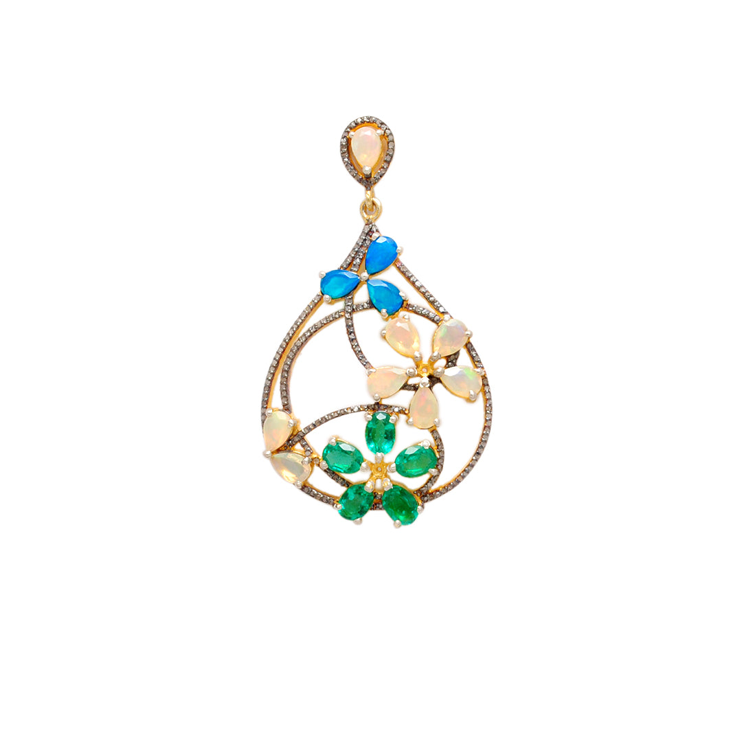 925 sterling silver opal and emerald dangle earrings with pave diamond accents – elegant gemstone drop earrings for women