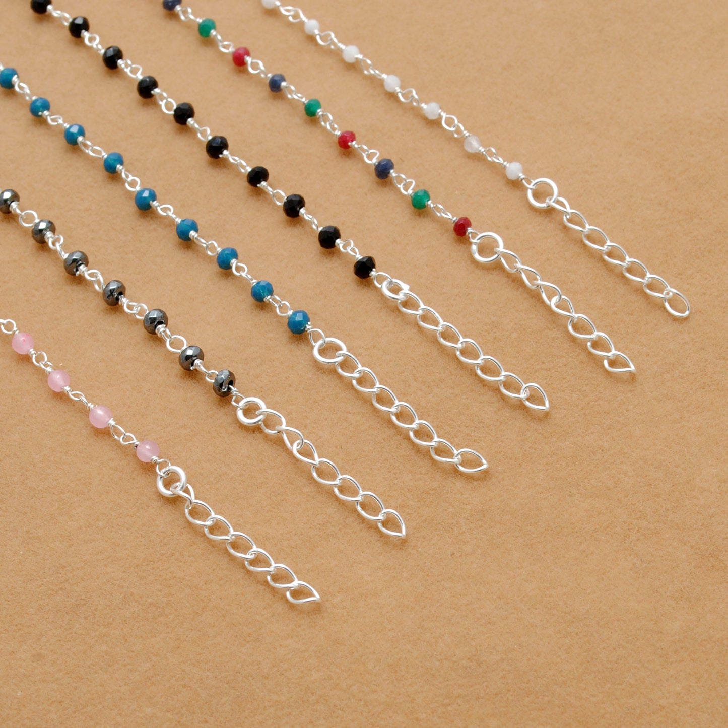 Sterling Silver Pink Quartz, Moonstone & Multi Gemstones Beaded Bracelet