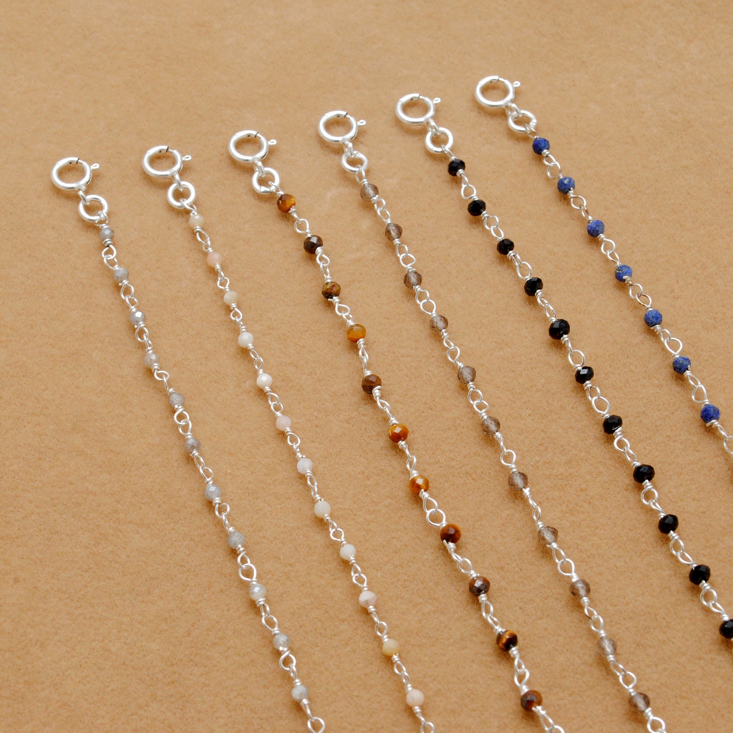 Sterling Silver Multi-Gemstone Rosary Chain Beaded Bracelet | Handmade Jewelry