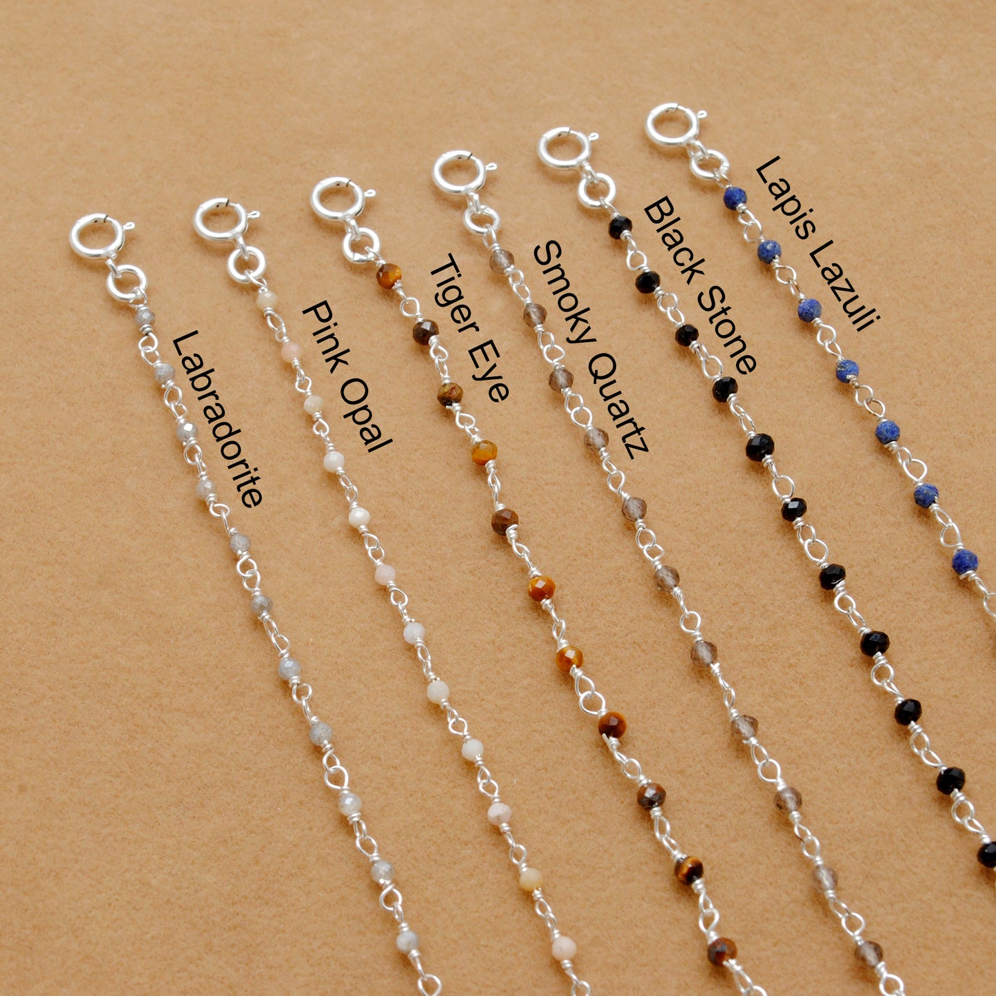 Sterling Silver Multi-Gemstone Rosary Chain Beaded Bracelet | Handmade Jewelry