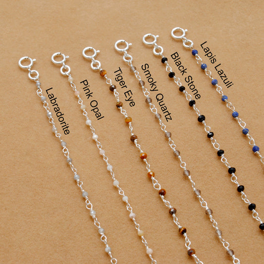 Sterling Silver Multi-Gemstone Rosary Chain Beaded Bracelet | Handmade Jewelry