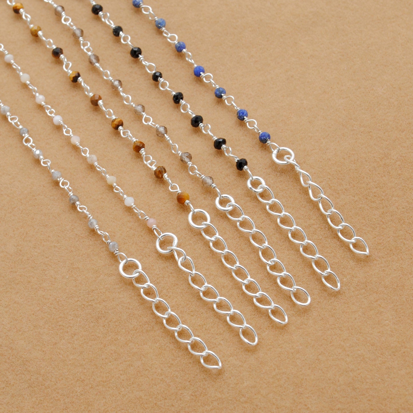 Sterling Silver Multi-Gemstone Rosary Chain Beaded Bracelet | Handmade Jewelry