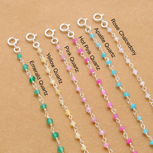 925 Sterling Silver Multi-Quartz & Gemstone Beaded Bracelet