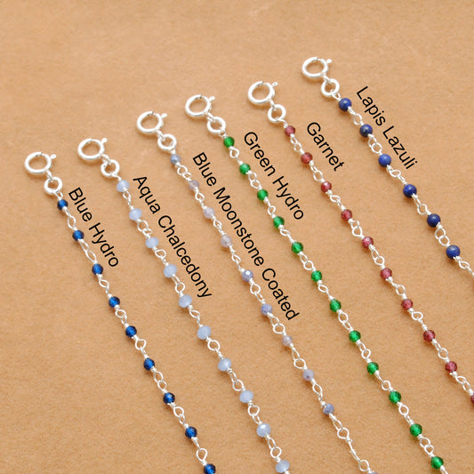 Sterling Silver Multi Gemstone Necklace with Lapis Lazuli, Blue Moonstone & More
