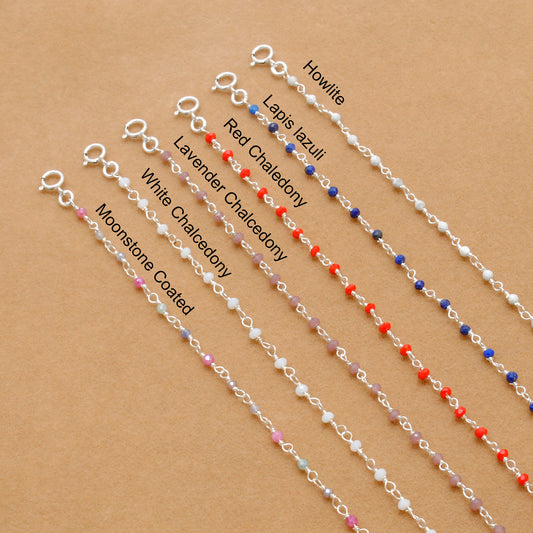 Sterling Silver Multi-Gemstone Beaded Rosary Necklace