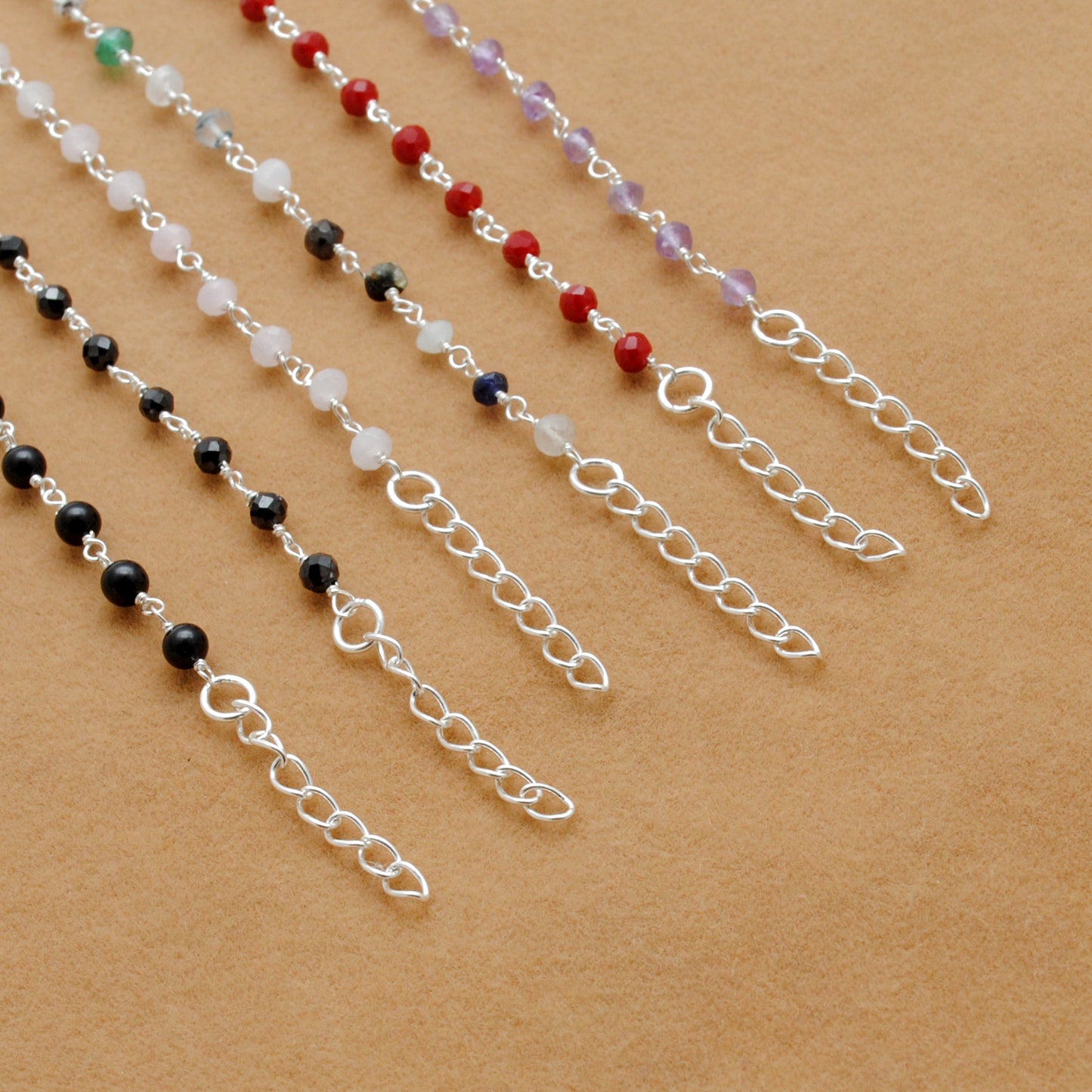 925 Sterling Silver Bracelet with Amethyst, Red Chalcedony, Black Onyx & Pink Quartz