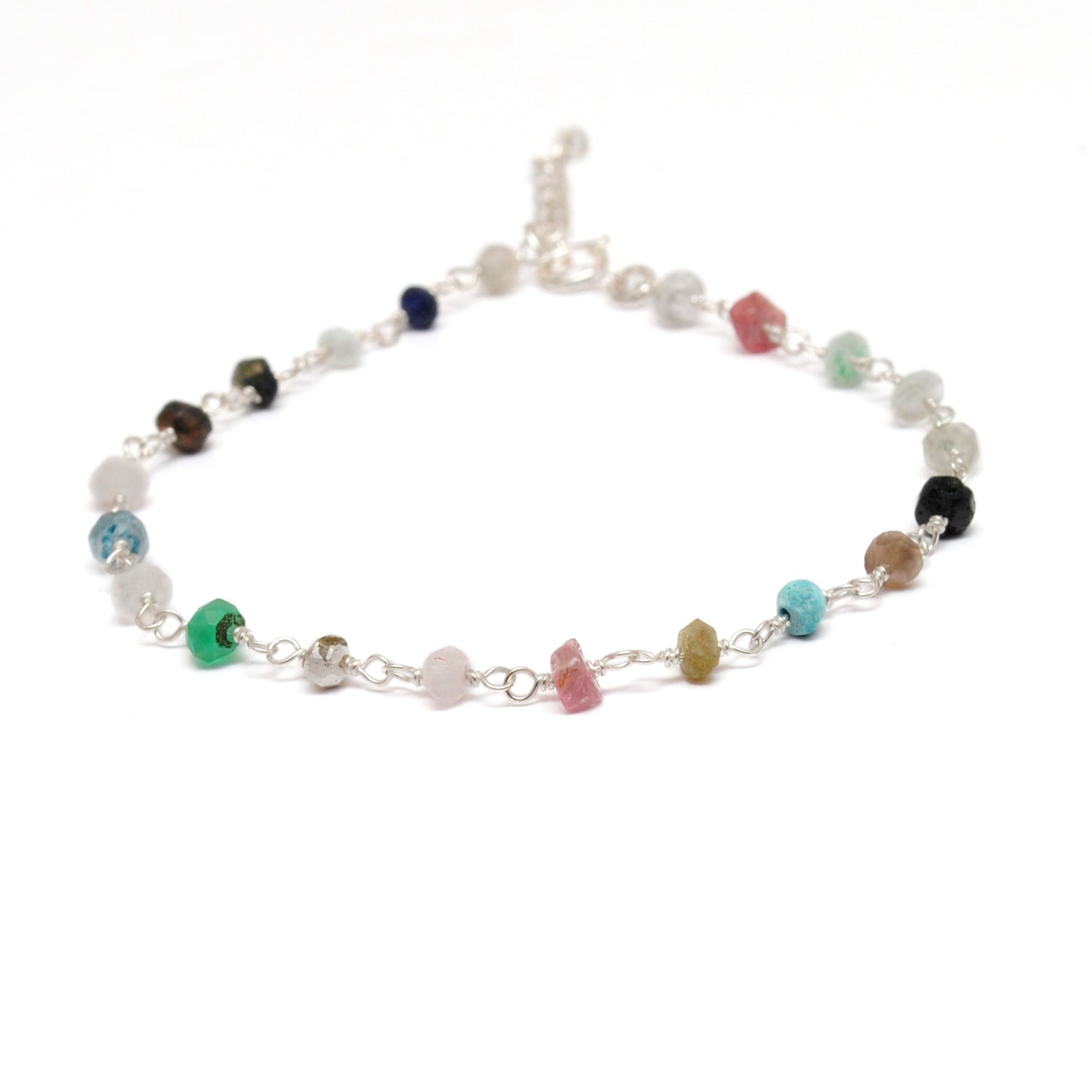 925 Sterling Silver Bracelet with Amethyst, Red Chalcedony, Black Onyx & Pink Quartz