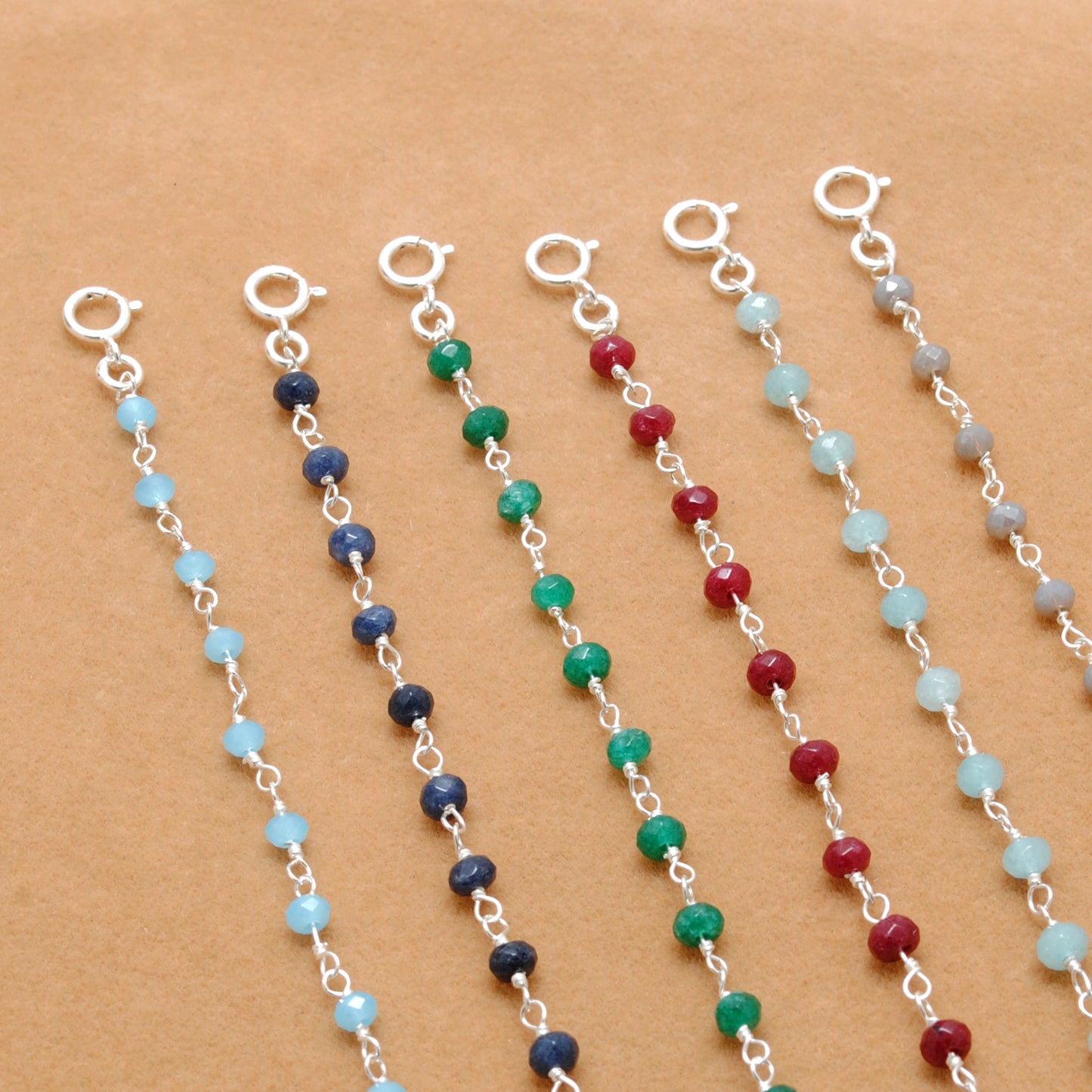 925 Sterling Silver Necklace with Aqua, Emerald, Ruby & Sapphire Quartz and Chalcedony
