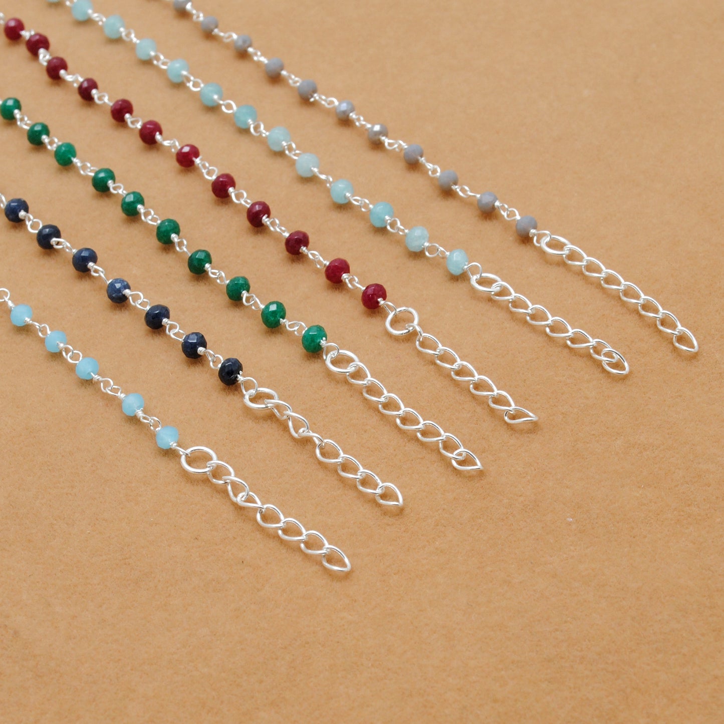 925 Sterling Silver Necklace with Aqua, Emerald, Ruby & Sapphire Quartz and Chalcedony