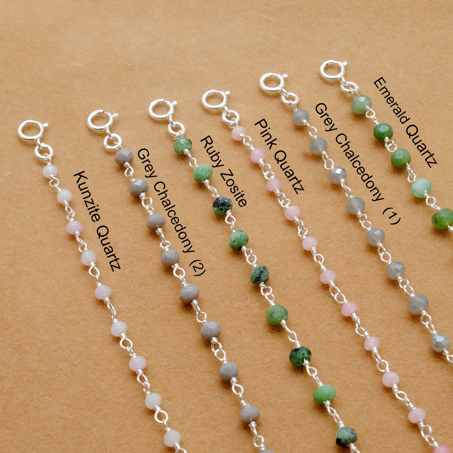925 Sterling Silver Bracelet with Emerald Quartz, Ruby Zoisite, Pink & Kunzite Quartz Gemstones
