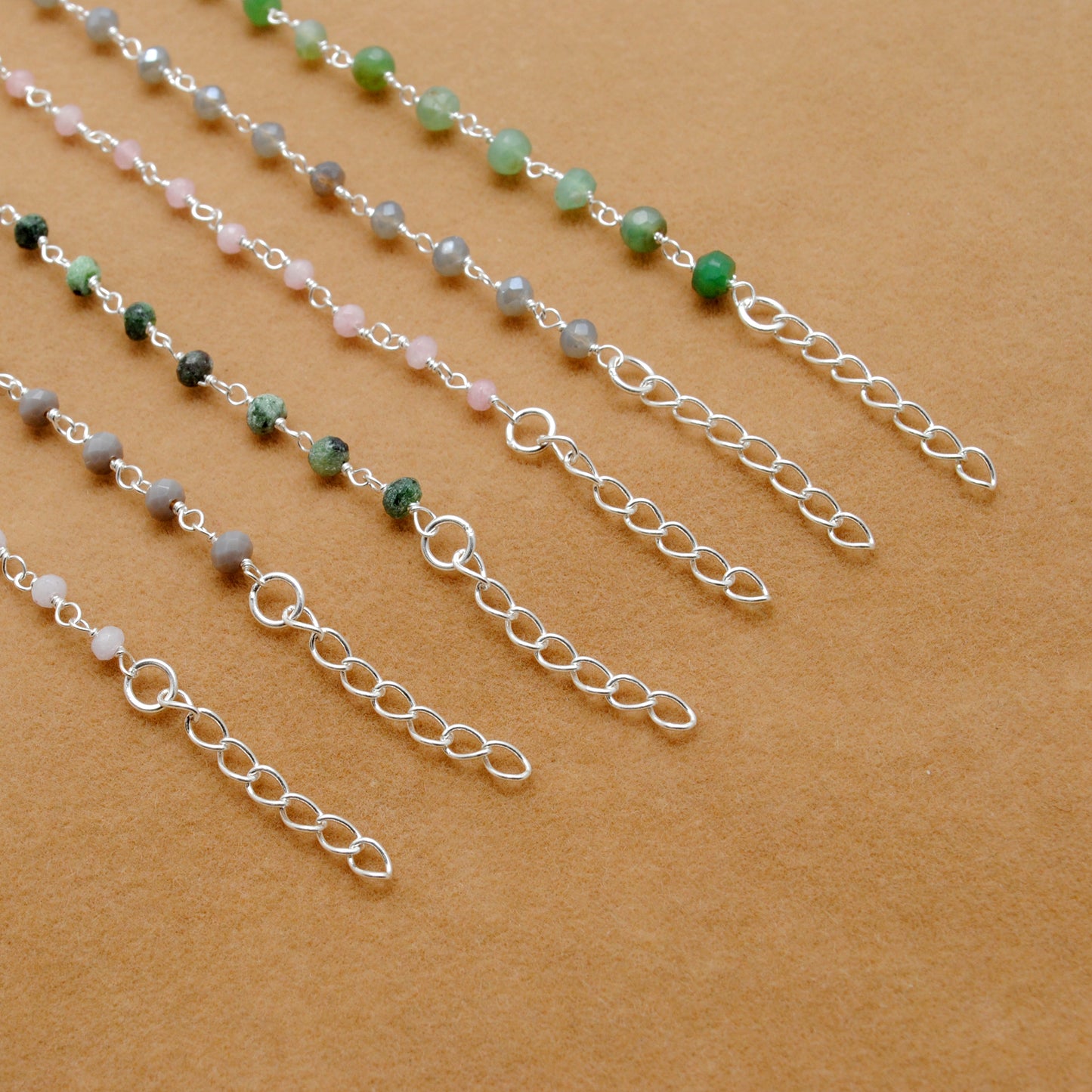 925 Sterling Silver Bracelet with Emerald Quartz, Ruby Zoisite, Pink & Kunzite Quartz Gemstones