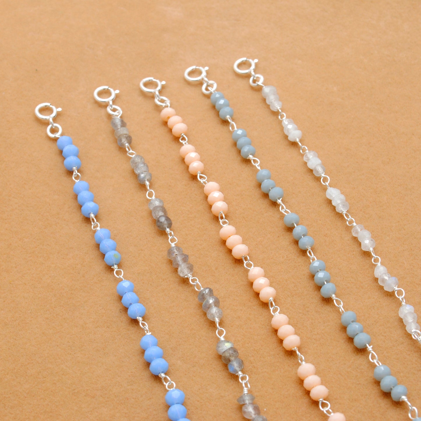 925 Sterling Silver Necklace with Moonstone, Labradorite & Chalcedony