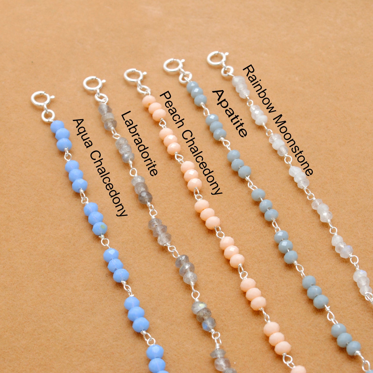925 Sterling Silver Necklace with Moonstone, Labradorite & Chalcedony