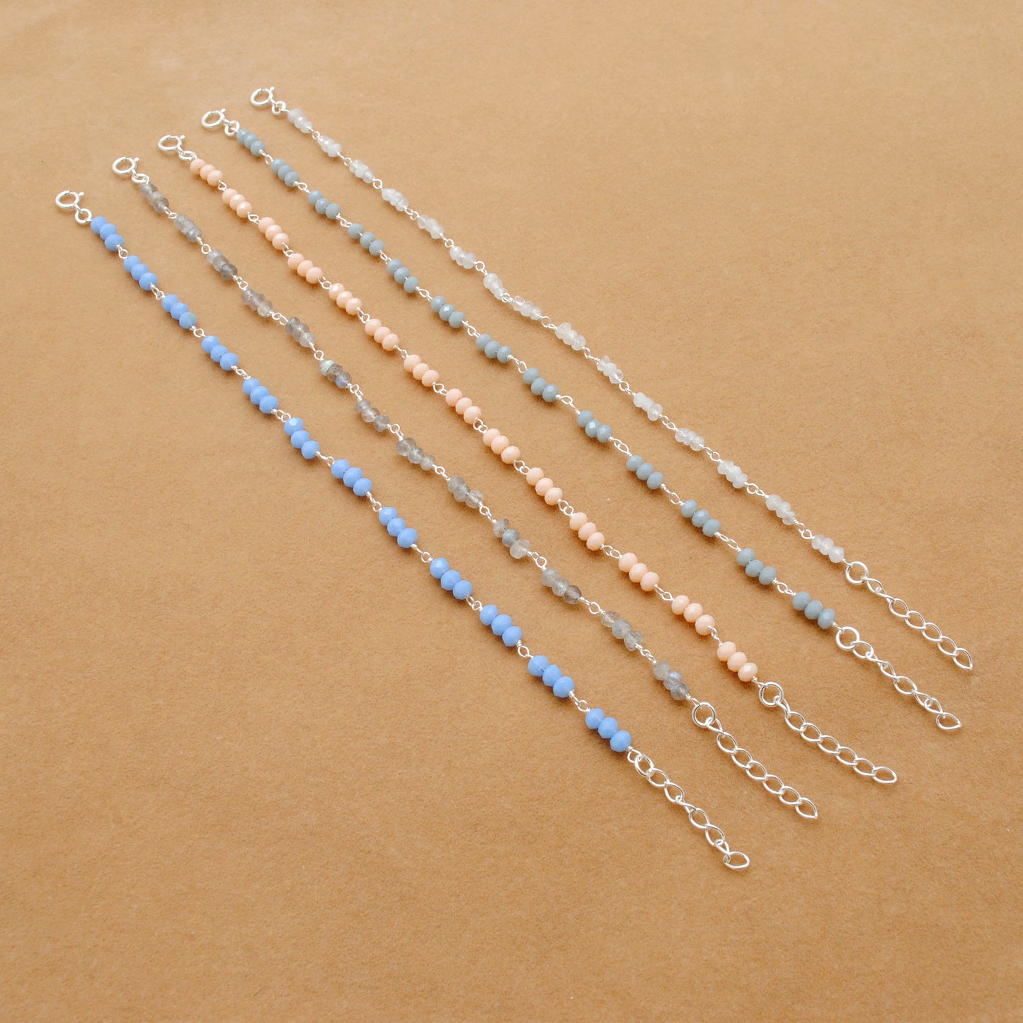 925 Sterling Silver Necklace with Moonstone, Labradorite & Chalcedony