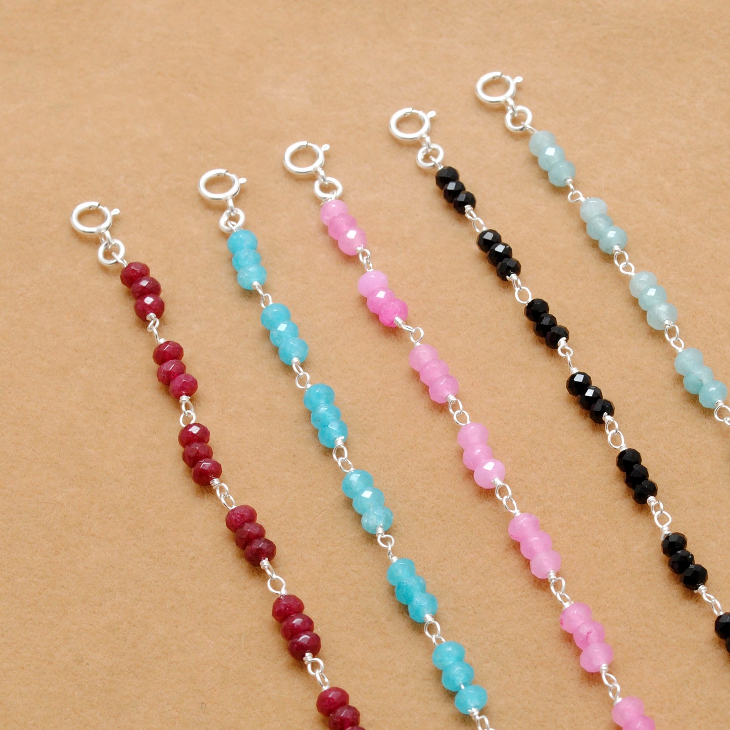 925 Sterling Silver Bracelet with Faceted Quartz & Multi Chalcedony | Handmade Gift