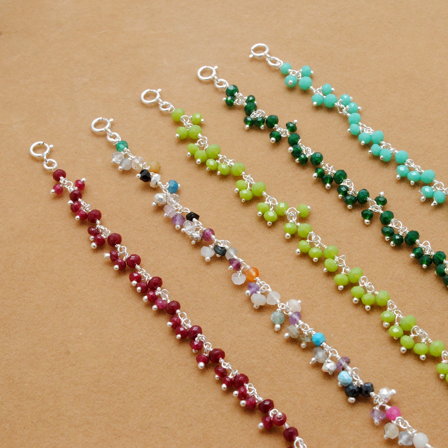 925 Sterling Silver Multicolor Chalcedony Gemstone Beaded Necklace