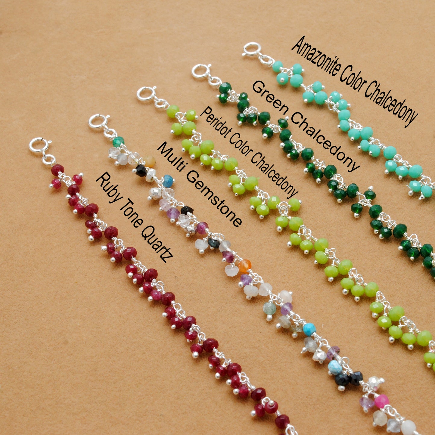 925 Sterling Silver Multicolor Chalcedony Gemstone Beaded Necklace