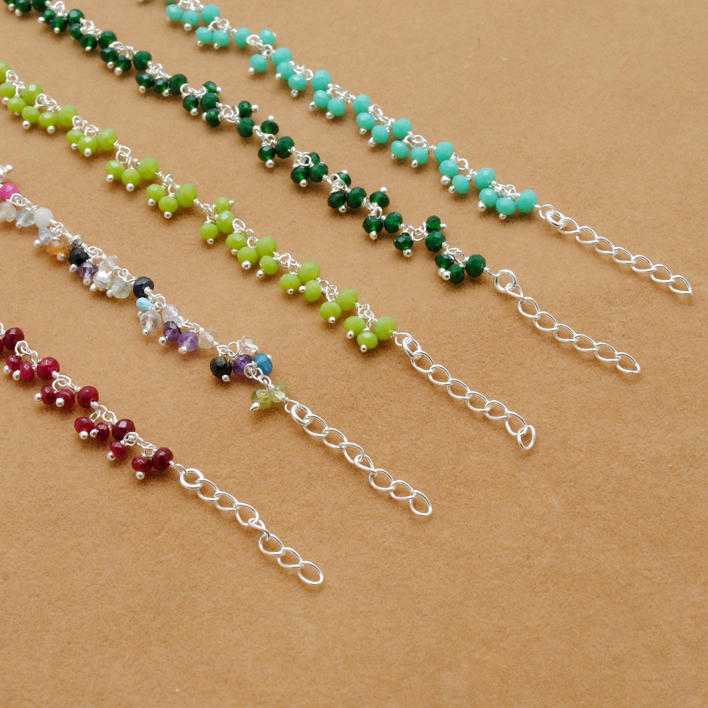 925 Sterling Silver Multicolor Chalcedony Gemstone Beaded Necklace