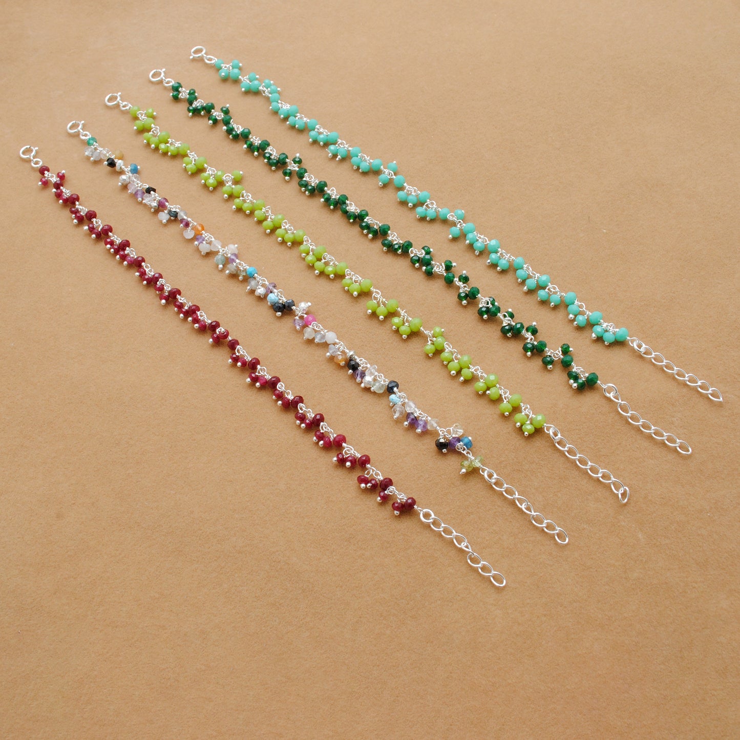 925 Sterling Silver Multicolor Chalcedony Gemstone Beaded Necklace