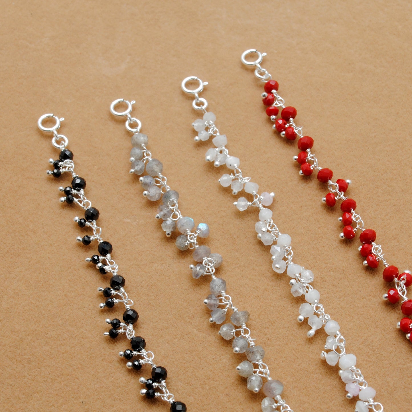 925 Sterling Silver Multi-Gem Necklace – Moonstone, Chalcedony & More