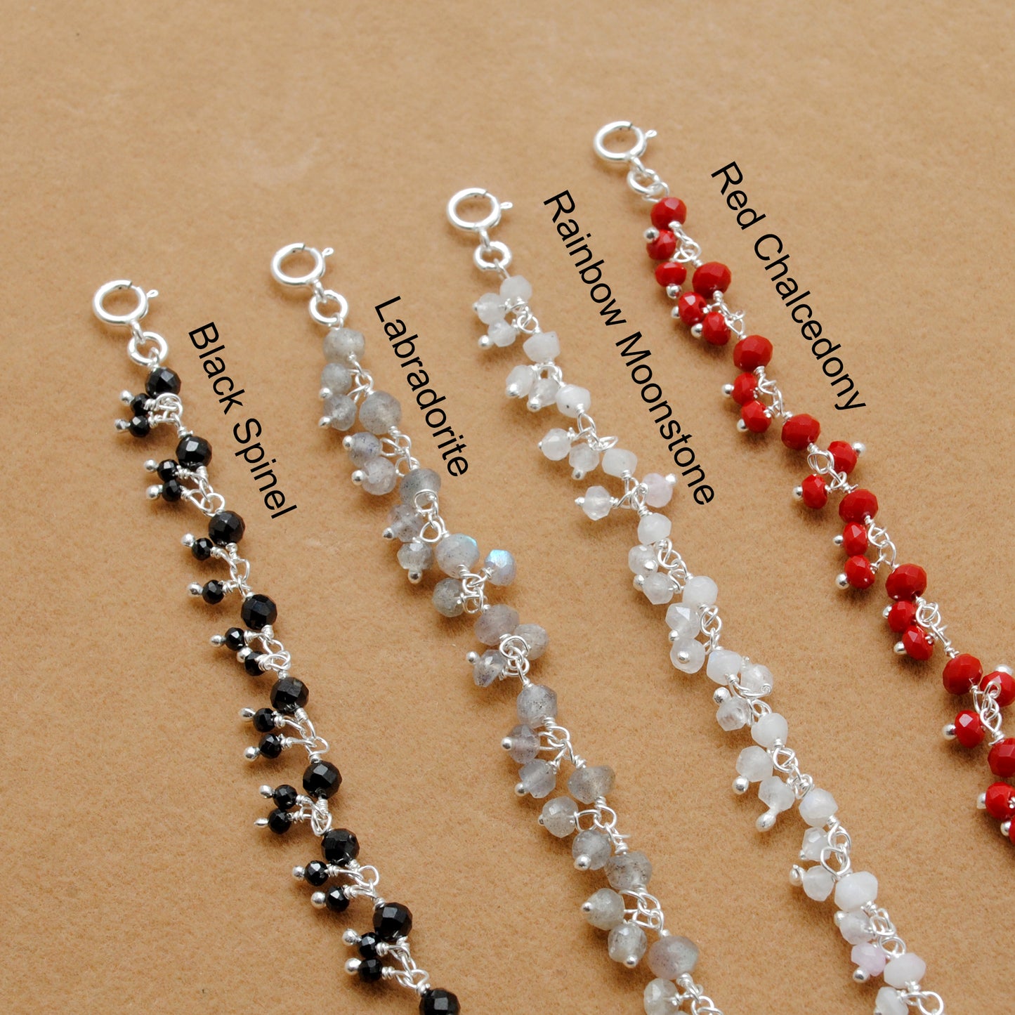 925 Sterling Silver Multi-Gem Necklace – Moonstone, Chalcedony & More