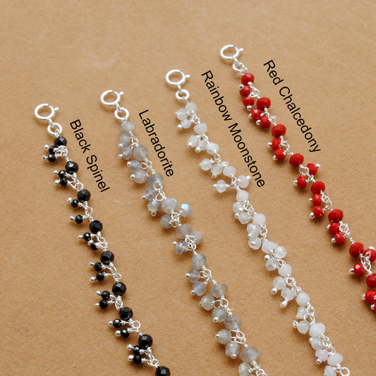 925 Sterling Silver Multi-Gem Necklace – Moonstone, Chalcedony & More