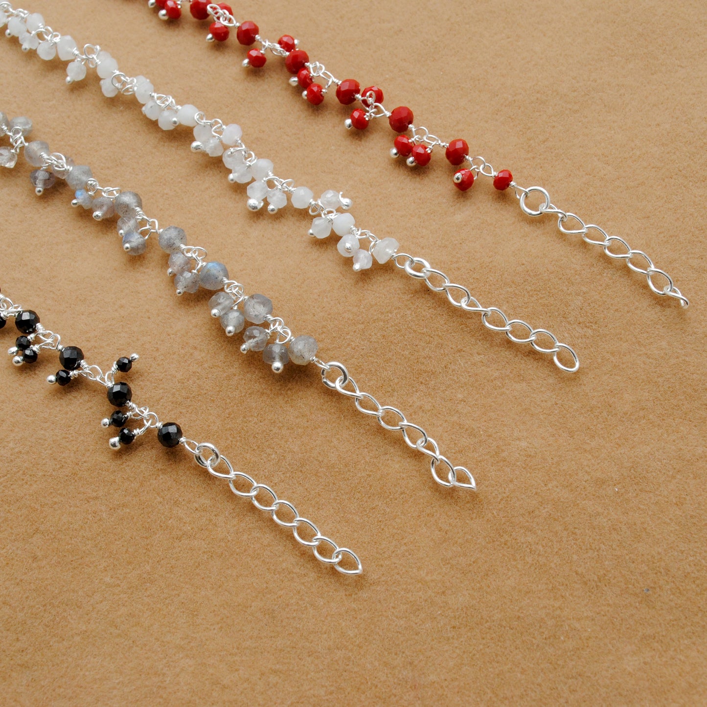 925 Sterling Silver Multi-Gem Necklace – Moonstone, Chalcedony & More