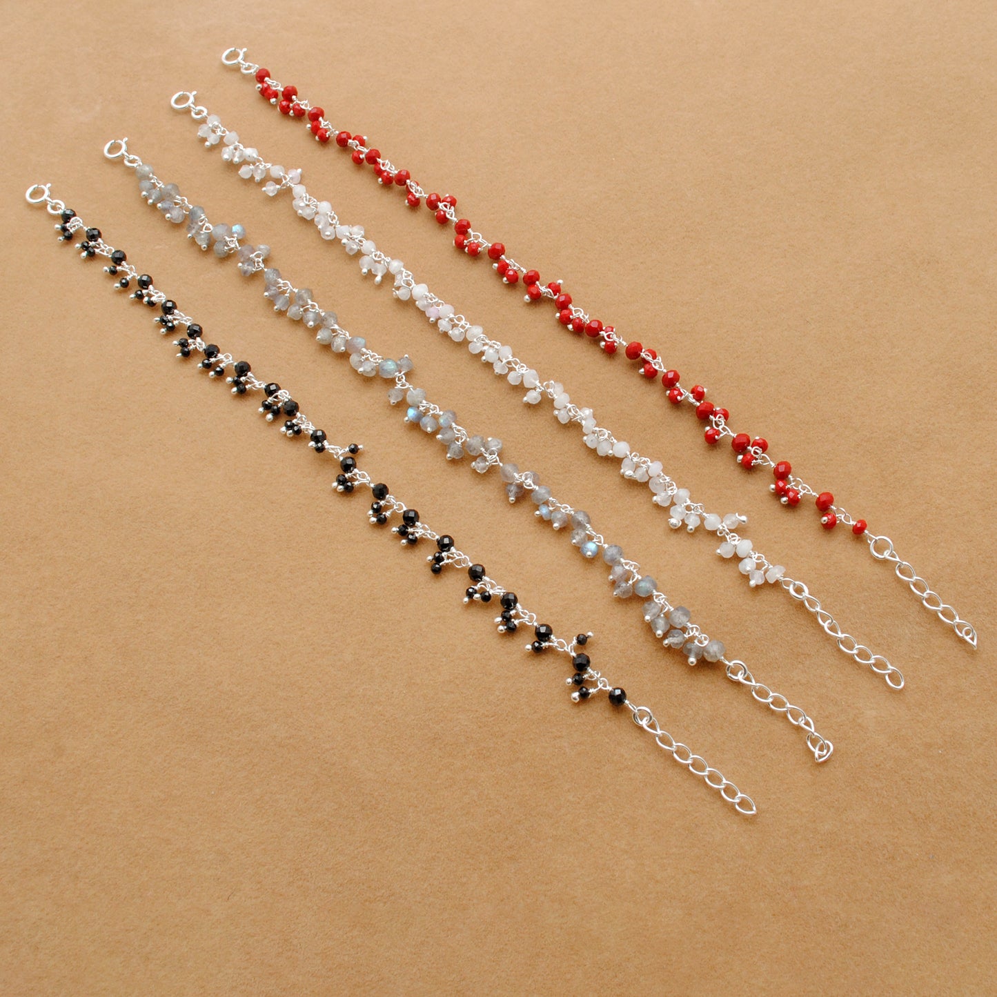 925 Sterling Silver Multi-Gem Necklace – Moonstone, Chalcedony & More