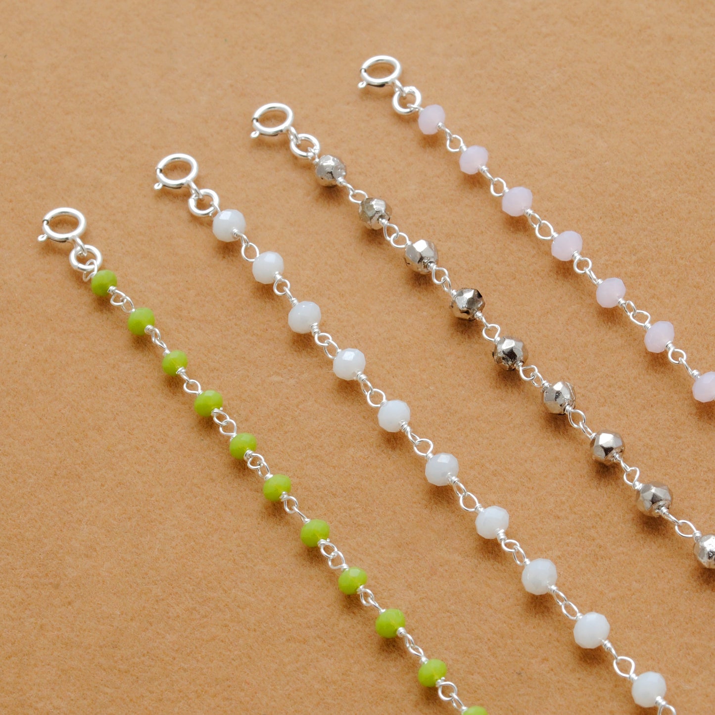 Sterling Silver Rose & Green Chalcedony Bracelet with Pyrite