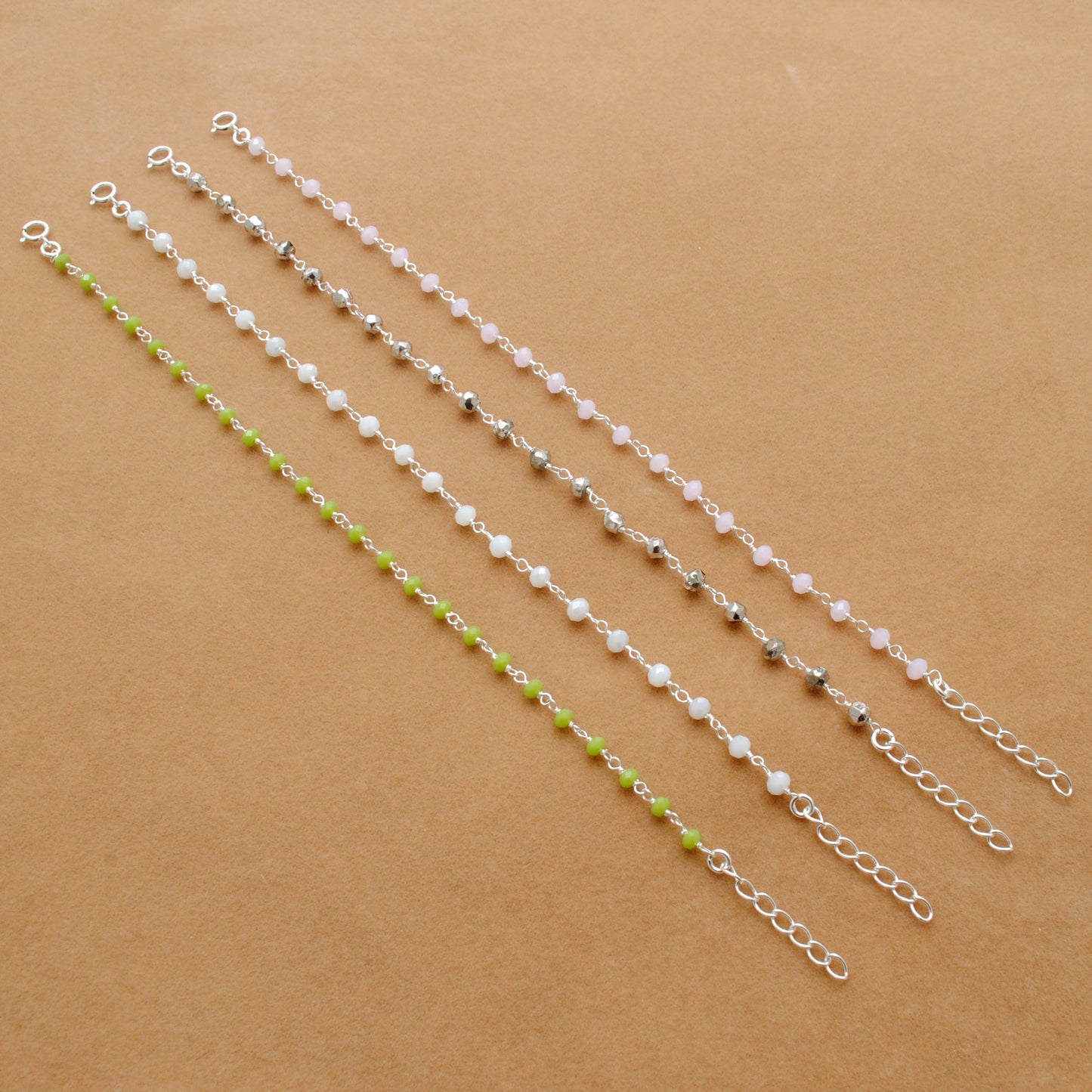 Sterling Silver Rose & Green Chalcedony Bracelet with Pyrite