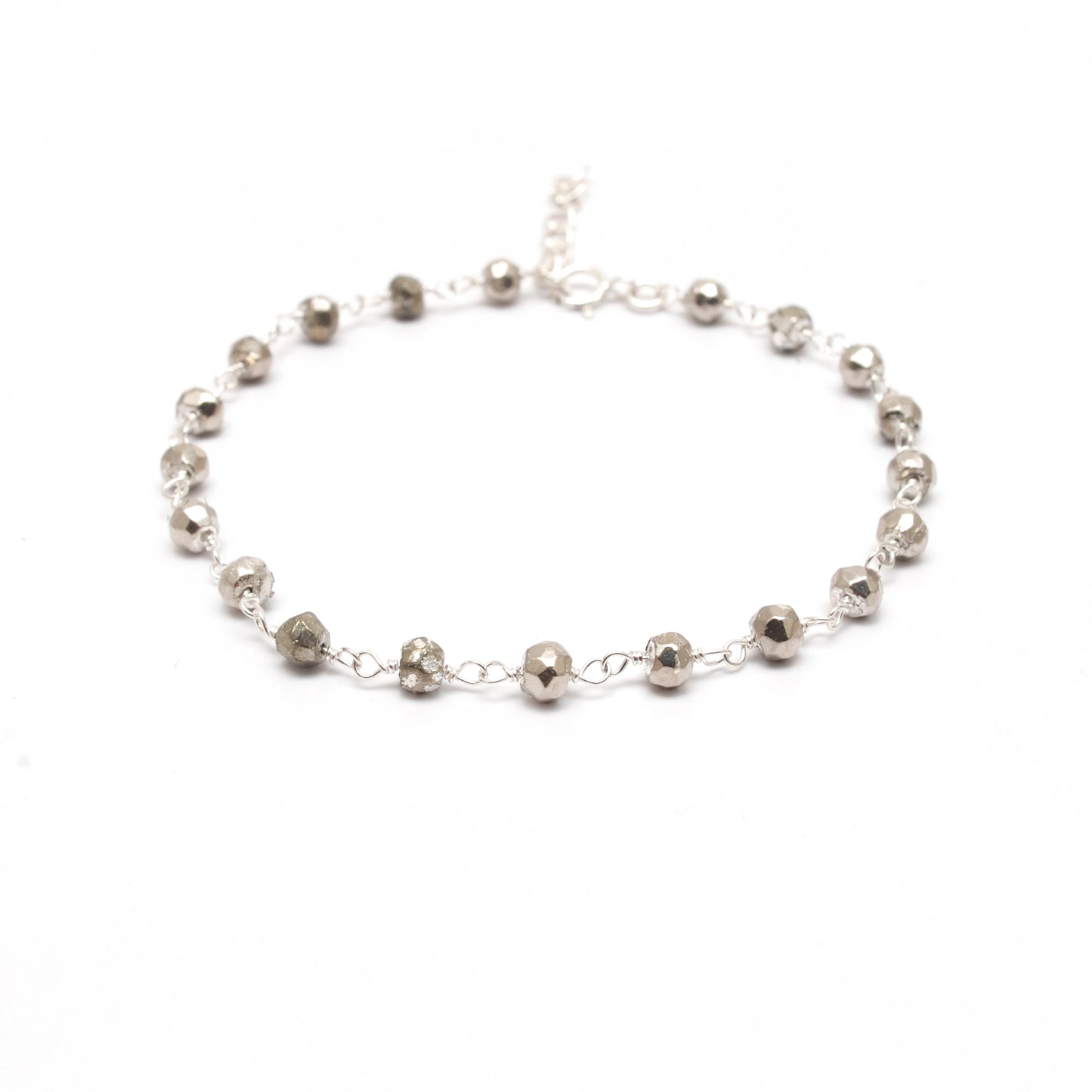 Sterling Silver Rose & Green Chalcedony Bracelet with Pyrite