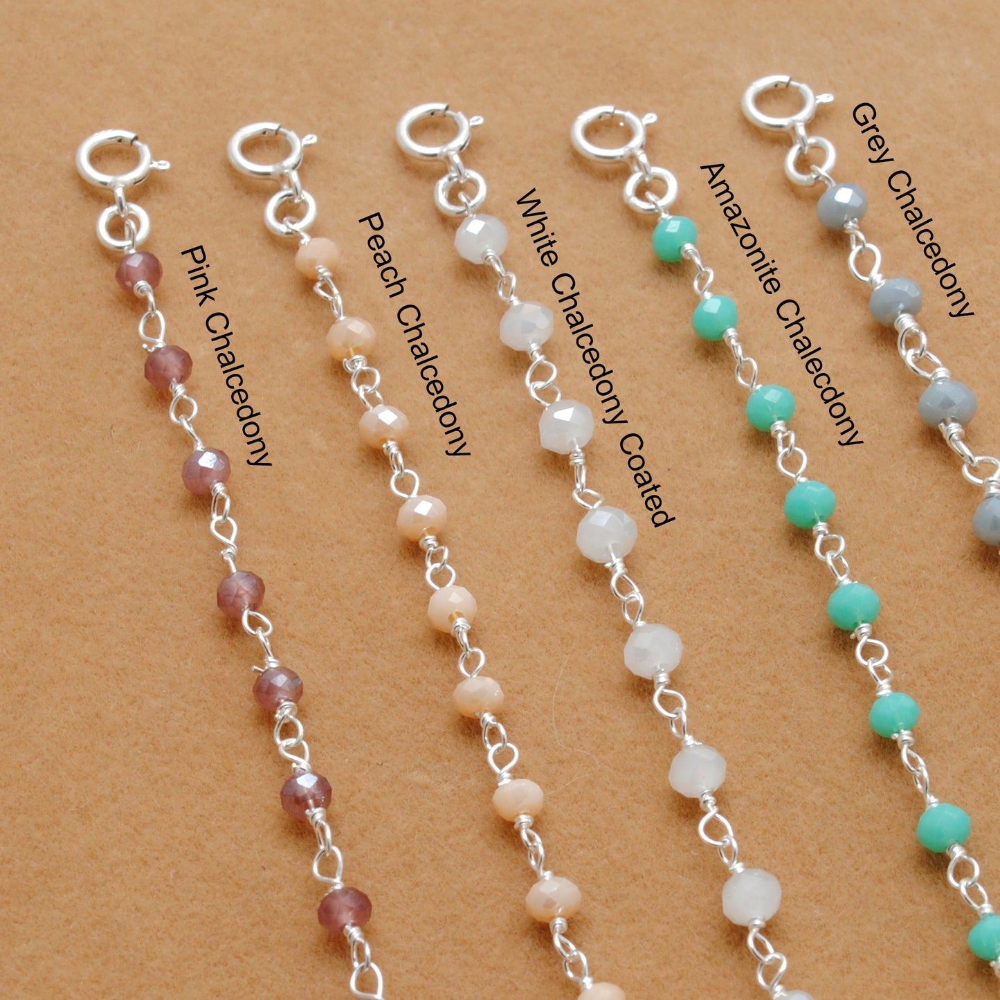 925 Sterling Silver Pastel Chalcedony Bracelet – Peach, Pink & More