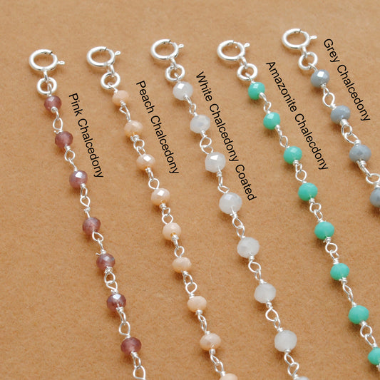 925 Sterling Silver Pastel Chalcedony Rosary Necklace – Peach, Pink & More