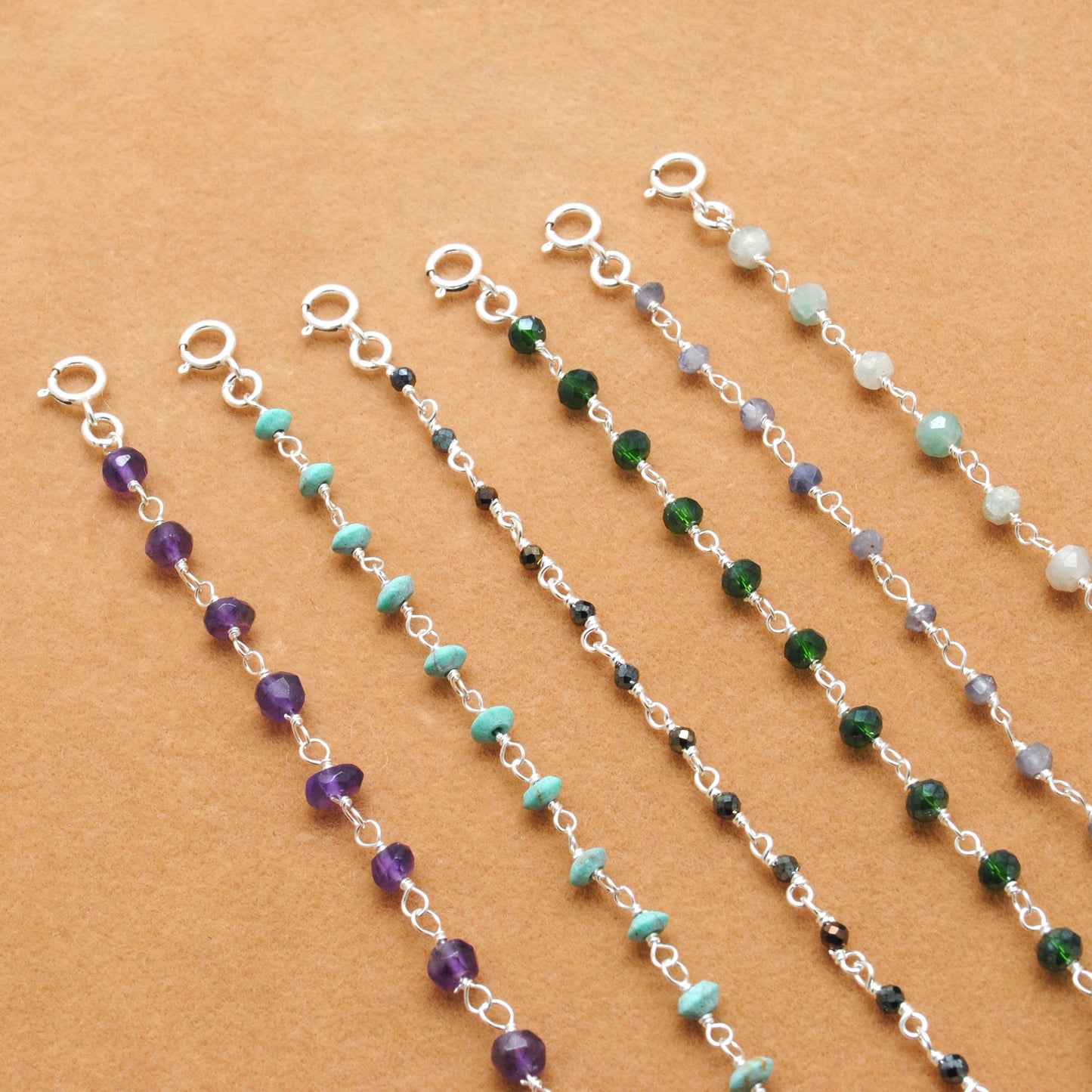 925 Sterling Silver Multi-Gemstone Beaded Bracelet – Aqua, Amethyst & More