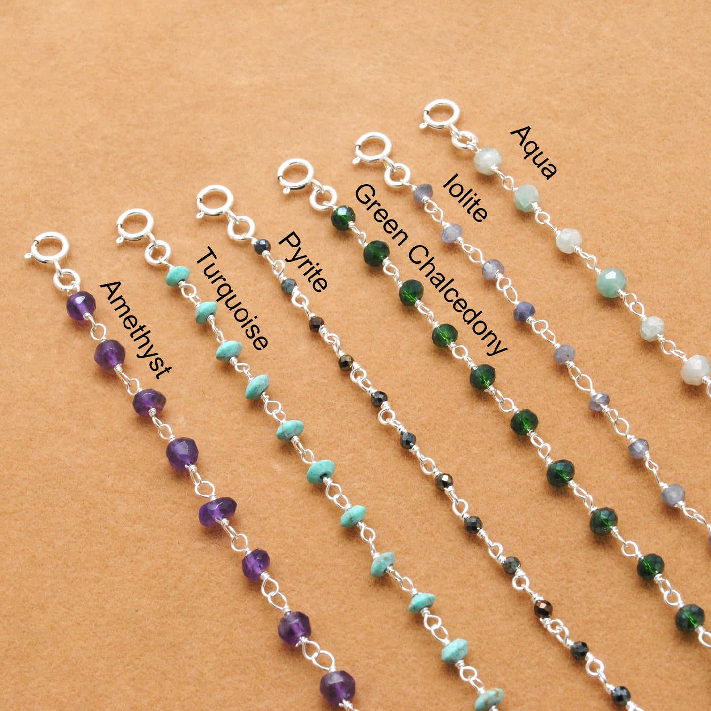 925 Sterling Silver Multi-Gemstone Beaded Bracelet – Aqua, Amethyst & More