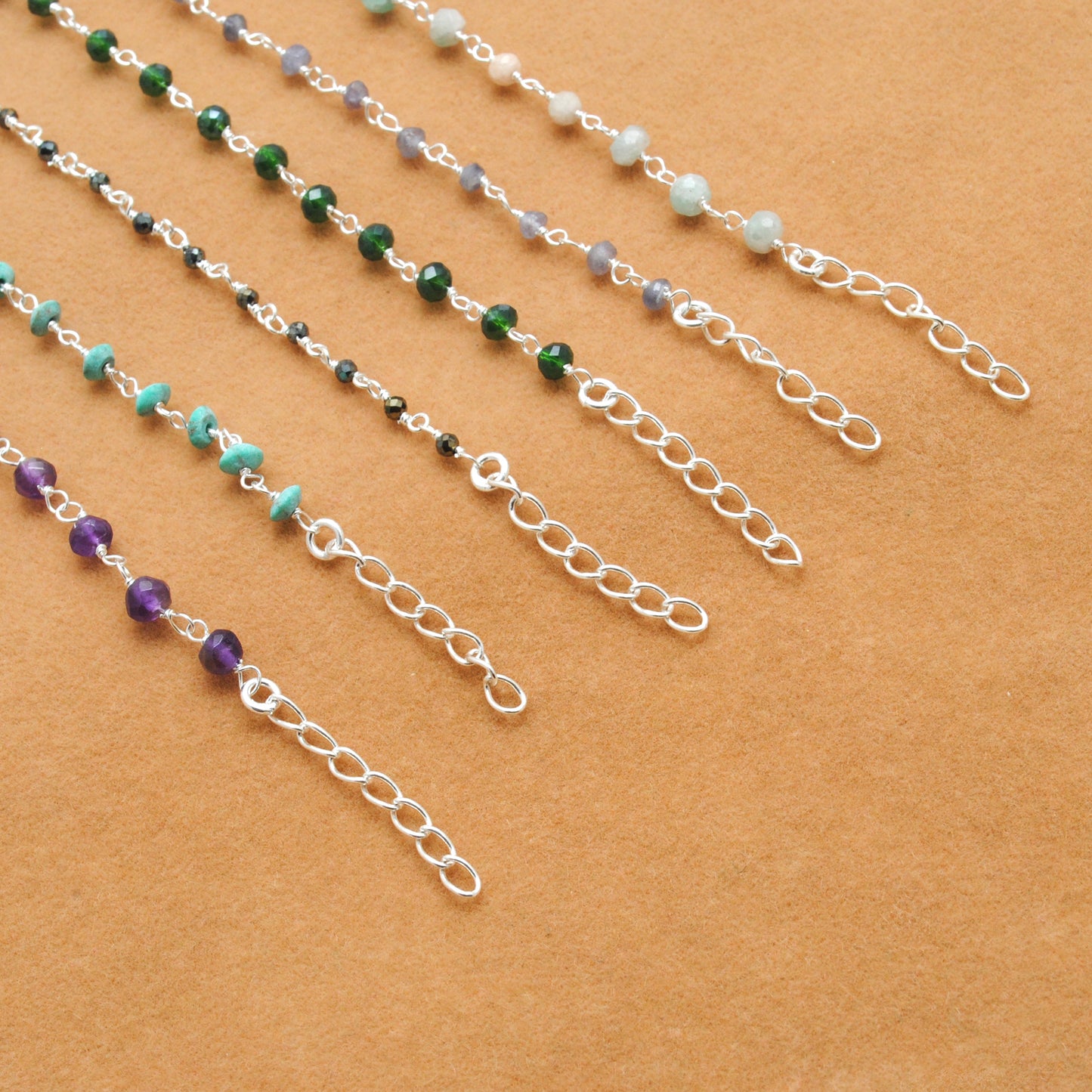 925 Sterling Silver Multi-Gemstone Beaded Bracelet – Aqua, Amethyst & More