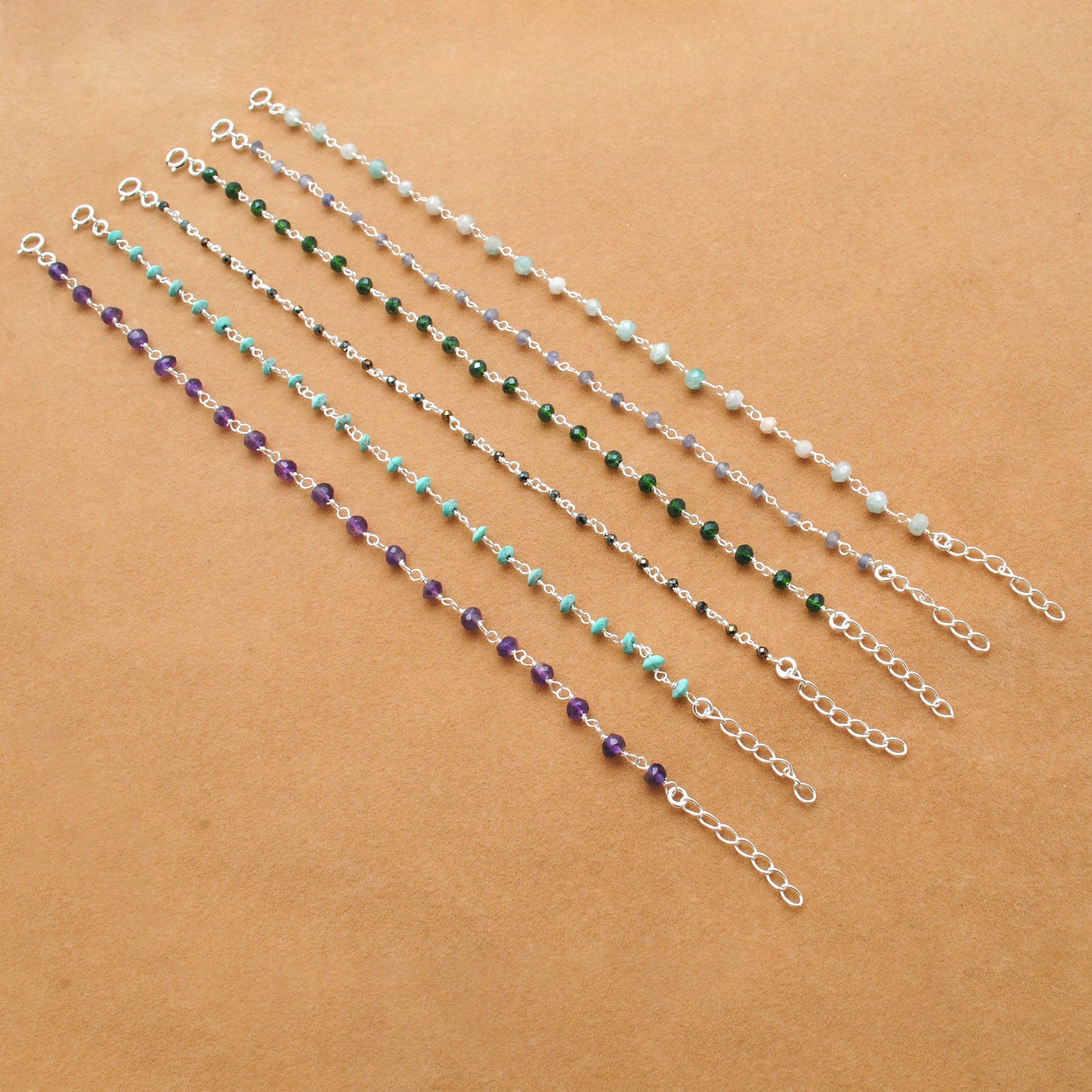 925 Sterling Silver Multi-Gemstone Beaded Bracelet – Aqua, Amethyst & More