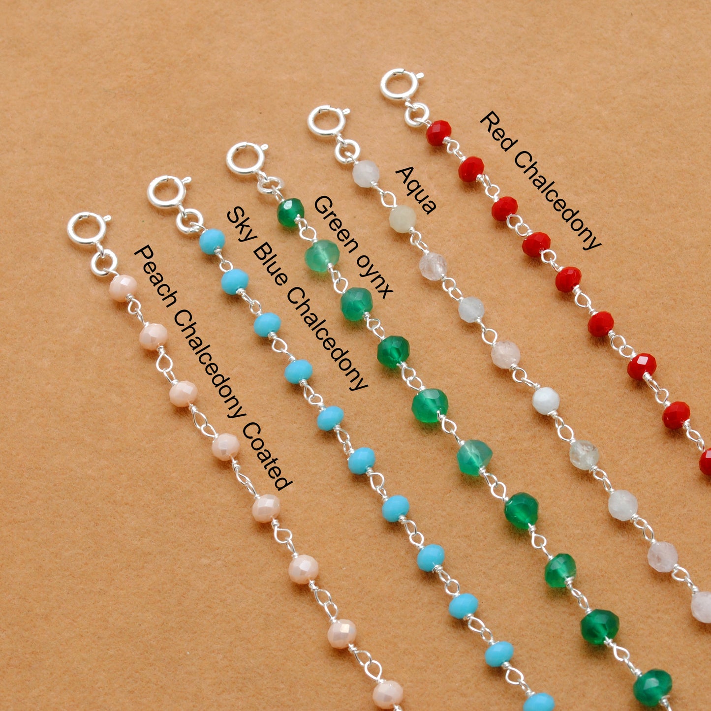 925 Sterling Silver Chalcedony with Onyx Beaded Rosary Necklace