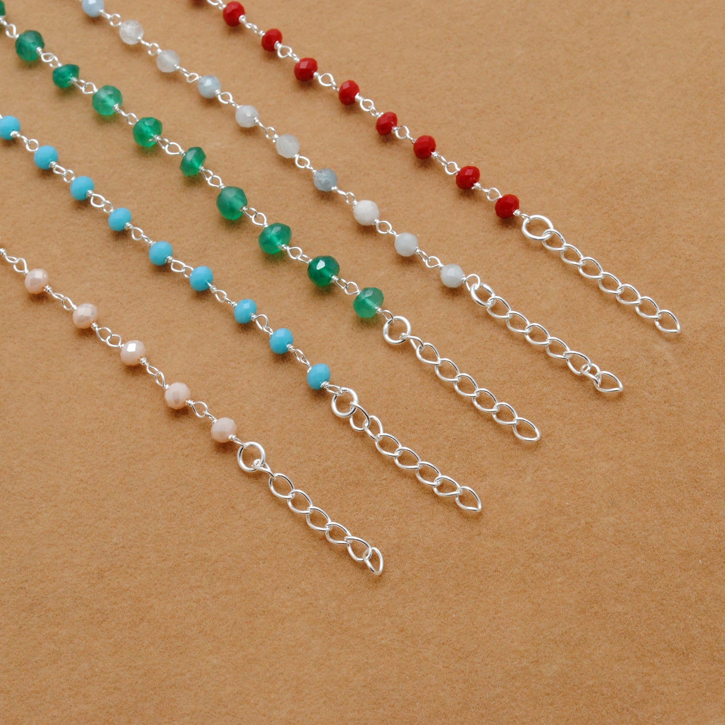 925 Sterling Silver Chalcedony with Onyx Beaded Rosary Necklace