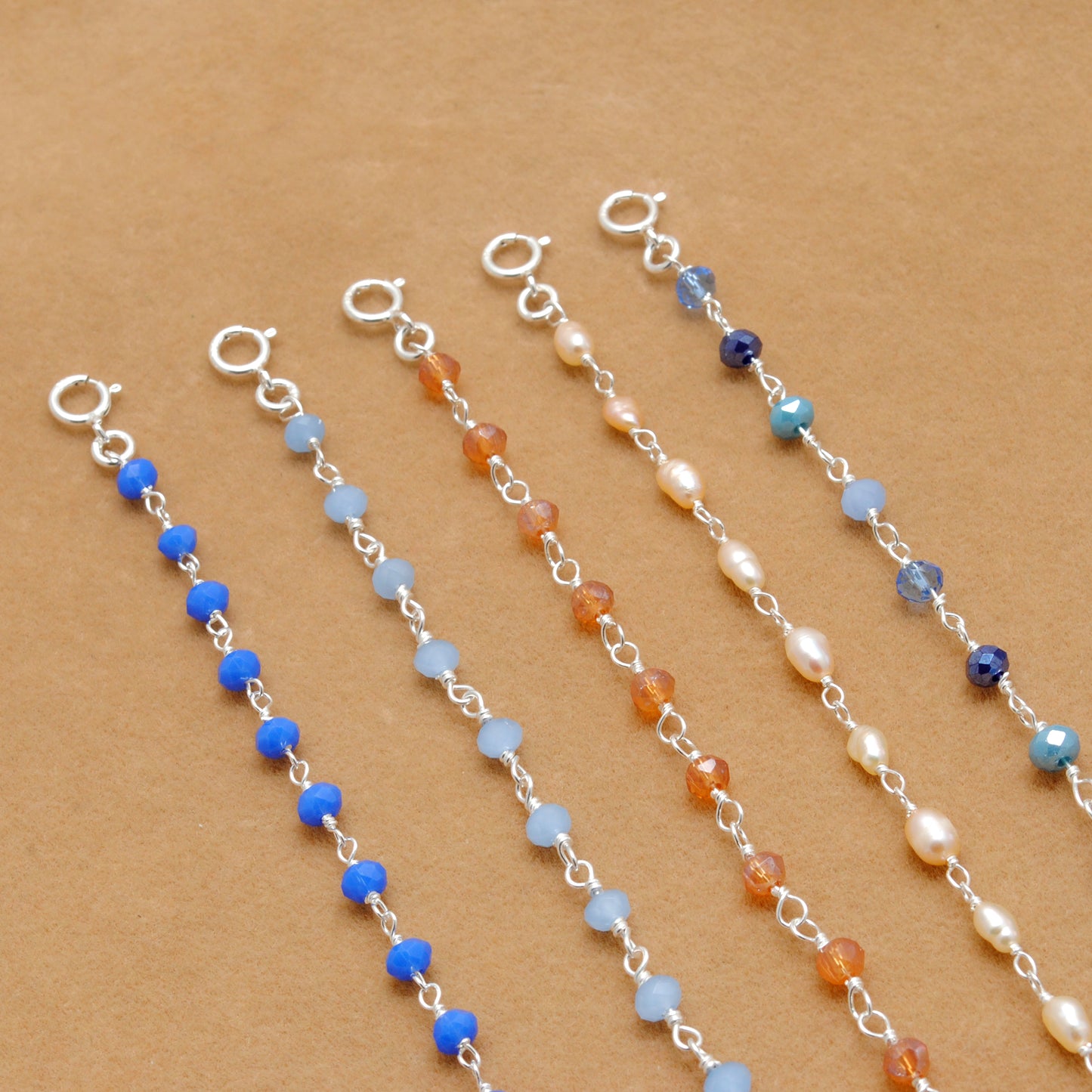 925 Sterling Silver Multi-Chalcedony & Peal Bracelet