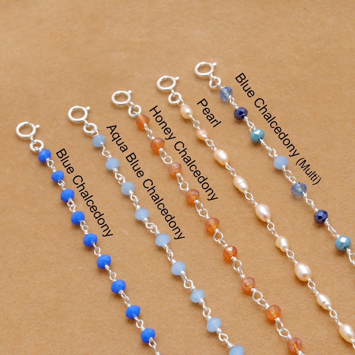 925 Sterling Silver Multi-Chalcedony & Peal Bracelet