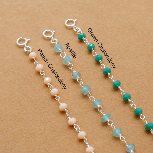 925 Sterling Silver Multi-Gemstone Beaded Necklace – Chalcedony & Apatite
