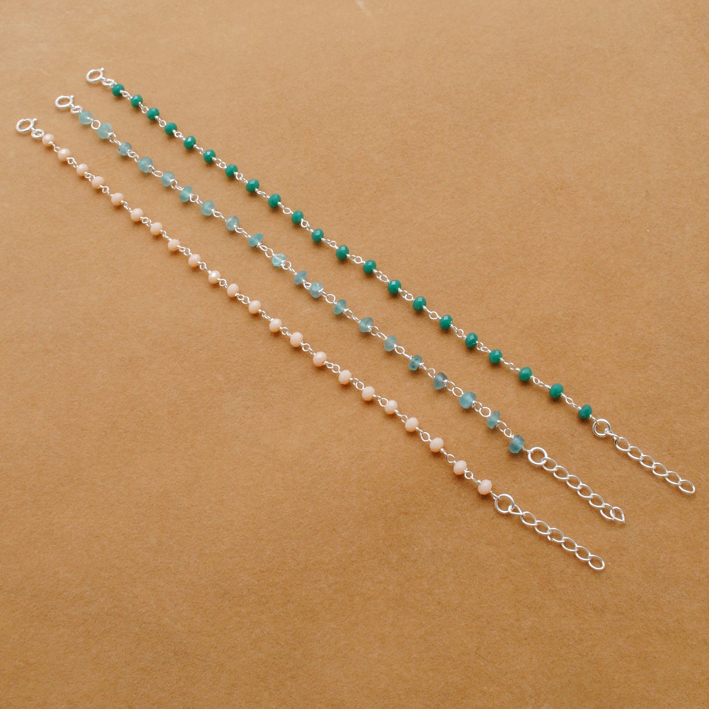 925 Sterling Silver Multi-Gemstone Beaded Bracelet – Chalcedony & Apatite