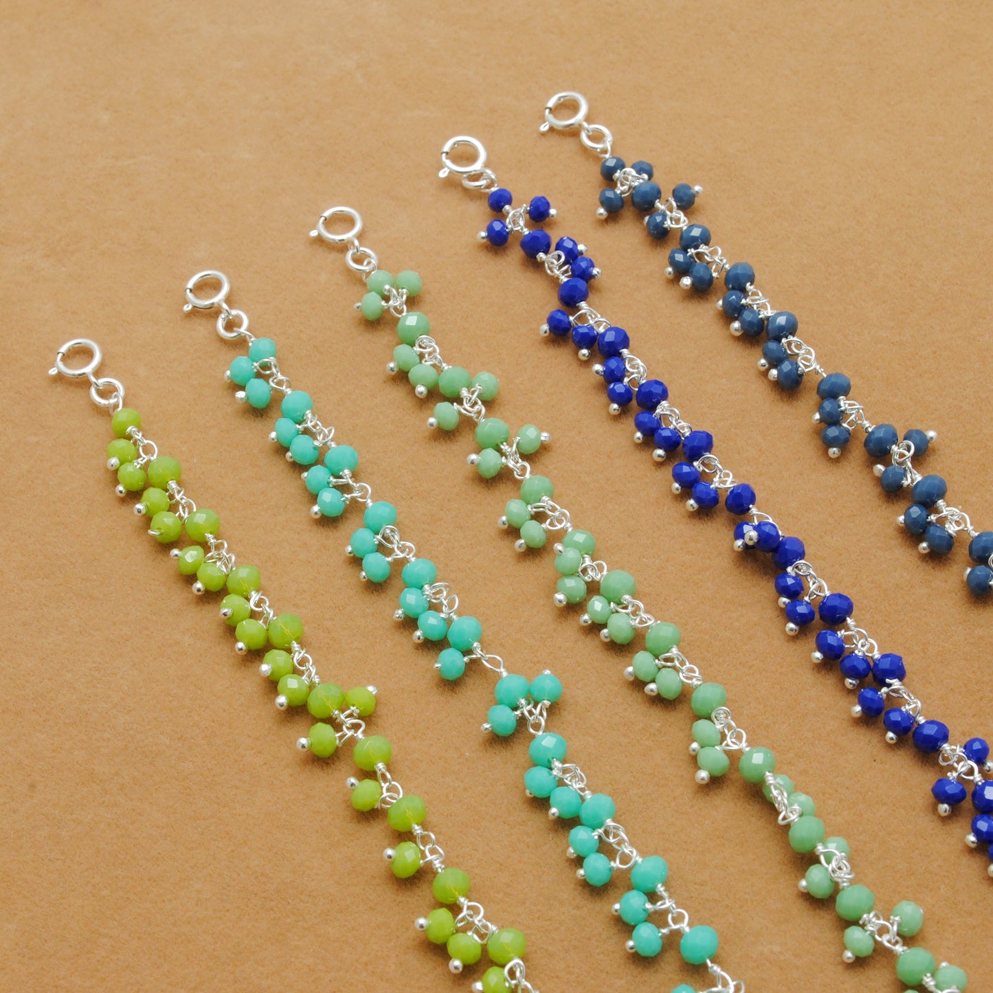 925 Sterling Silver Faceted Chalcedony Bracelet Jhumki Style – Cool Tones of Blue & Green