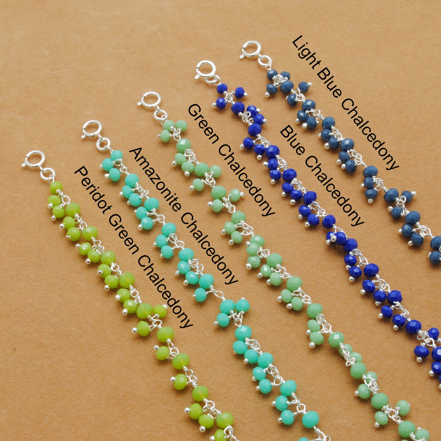 925 Sterling Silver Faceted Chalcedony Bracelet Jhumki Style – Cool Tones of Blue & Green