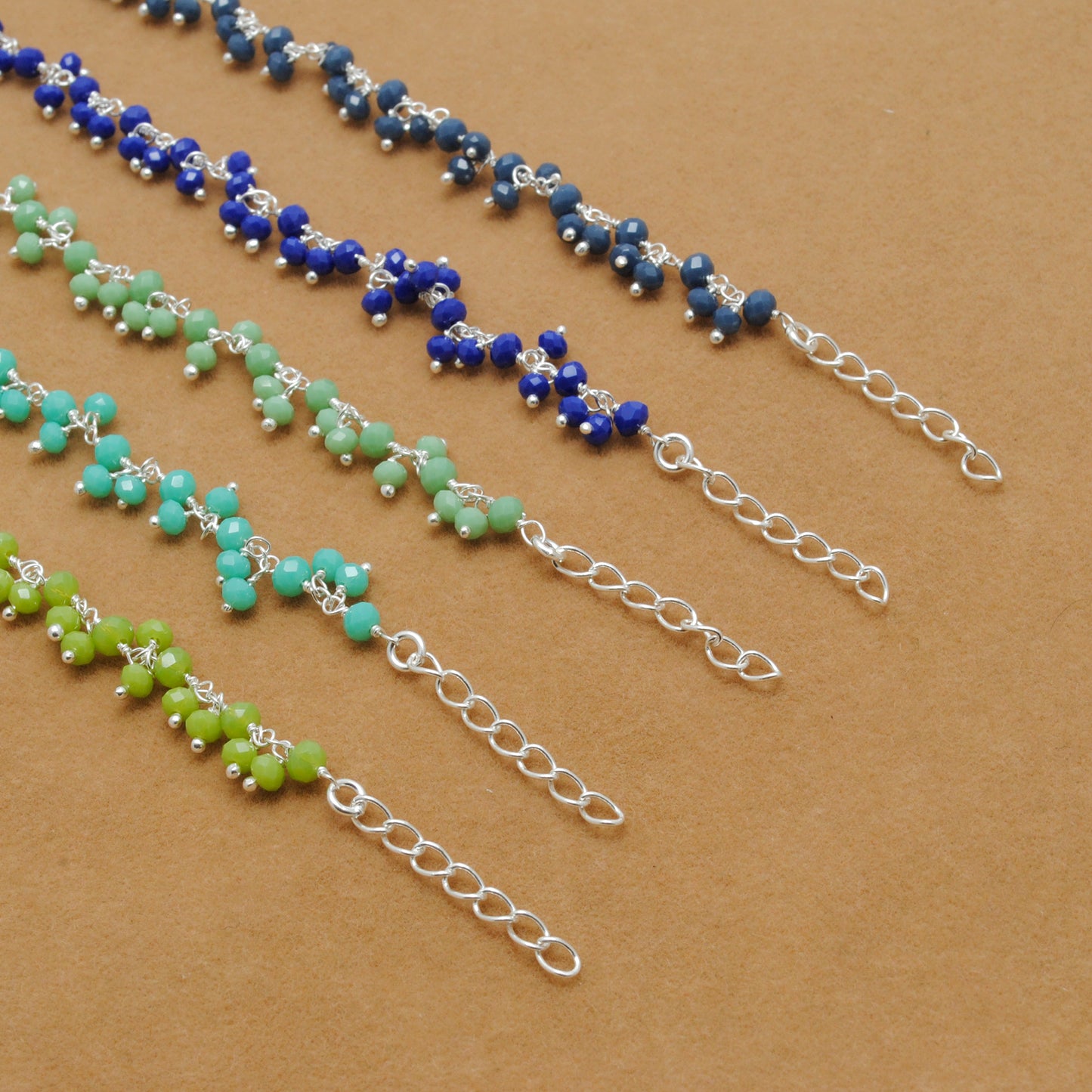 925 Sterling Silver Faceted Chalcedony Bracelet Jhumki Style – Cool Tones of Blue & Green
